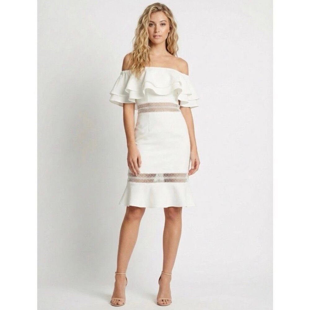 NWT Jarlo Jazzmyn Dress 8 White Ruffle Off Shoulder Bridal Bachelorette Party